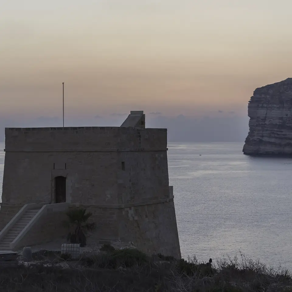 Xlendi Tower on Gozo’s rugged coastline.