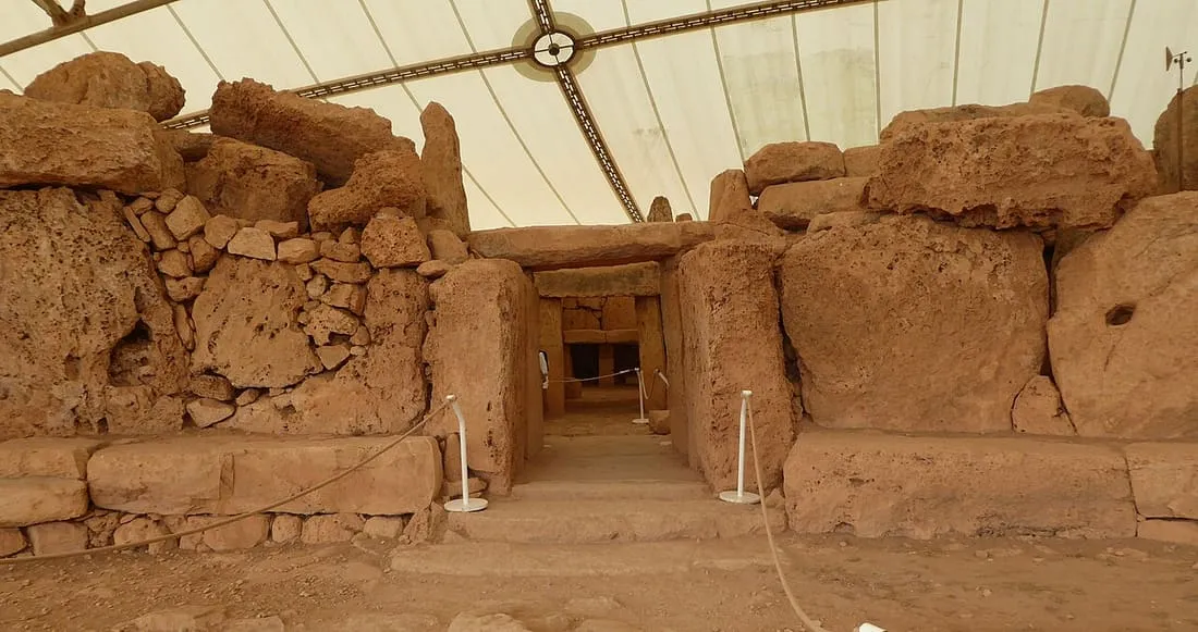 The monumental stone entrance to the Lower Temple at Mnajdra.