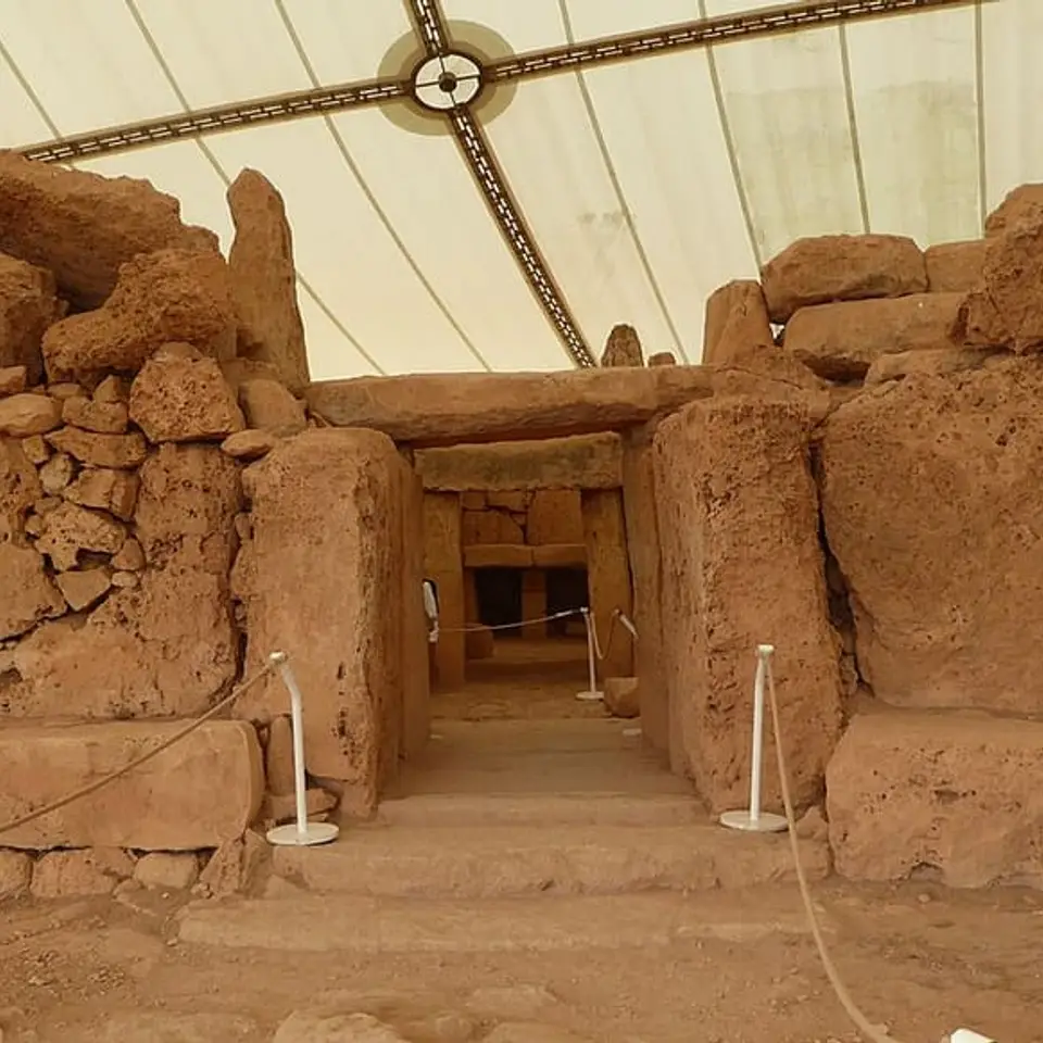 The monumental stone entrance to the Lower Temple at Mnajdra.