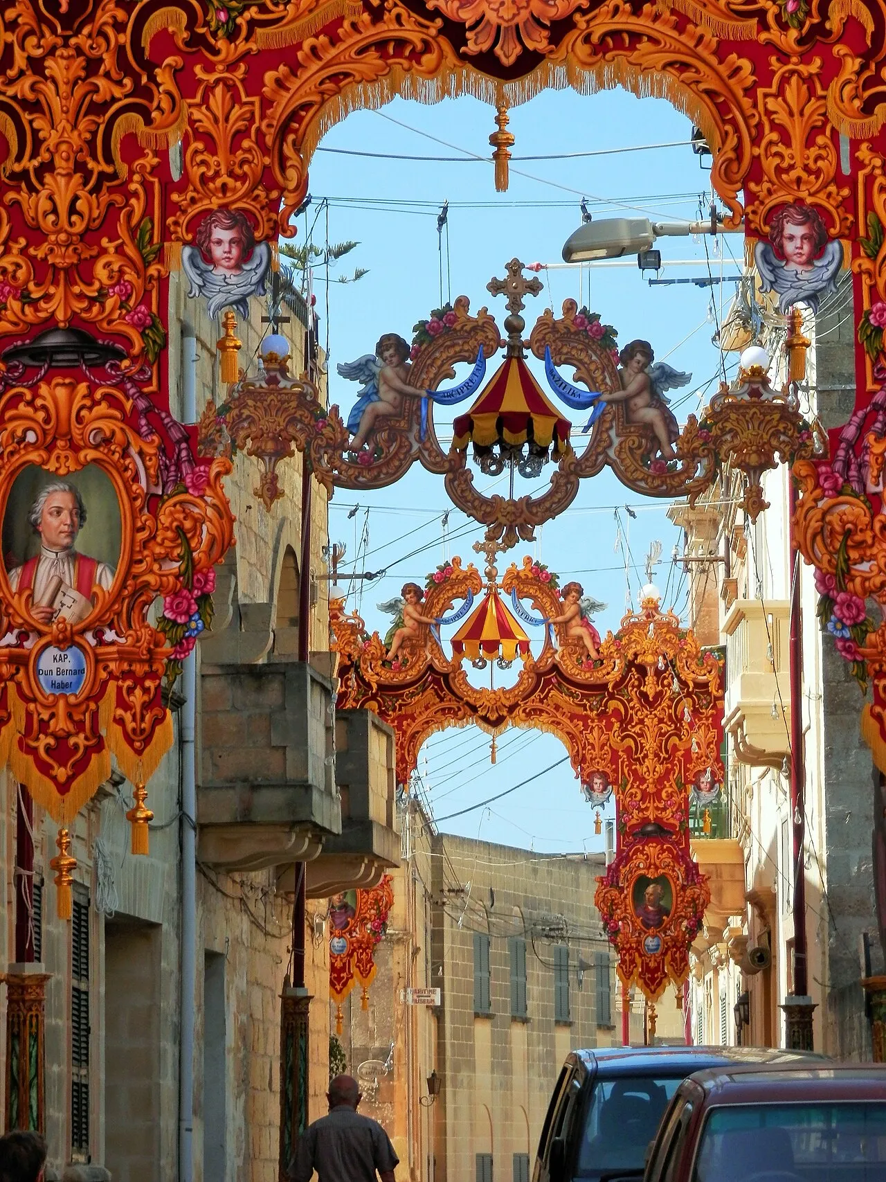 Decorated streets during the village festa in Nadur.